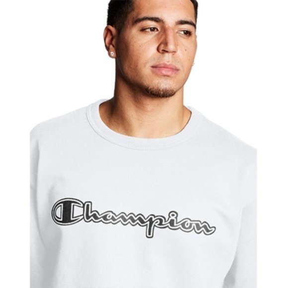 NWT Champion Powerblend Fleece Crew White Grey L - Picture 2 of 9